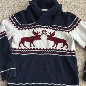 Janie and Jack Navy and White Moose Pattern Sweater 6